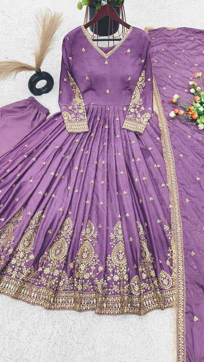 Chinon Silk Kesh121 1632 Gowns  Embroidery Anarkali Long Work Gowns