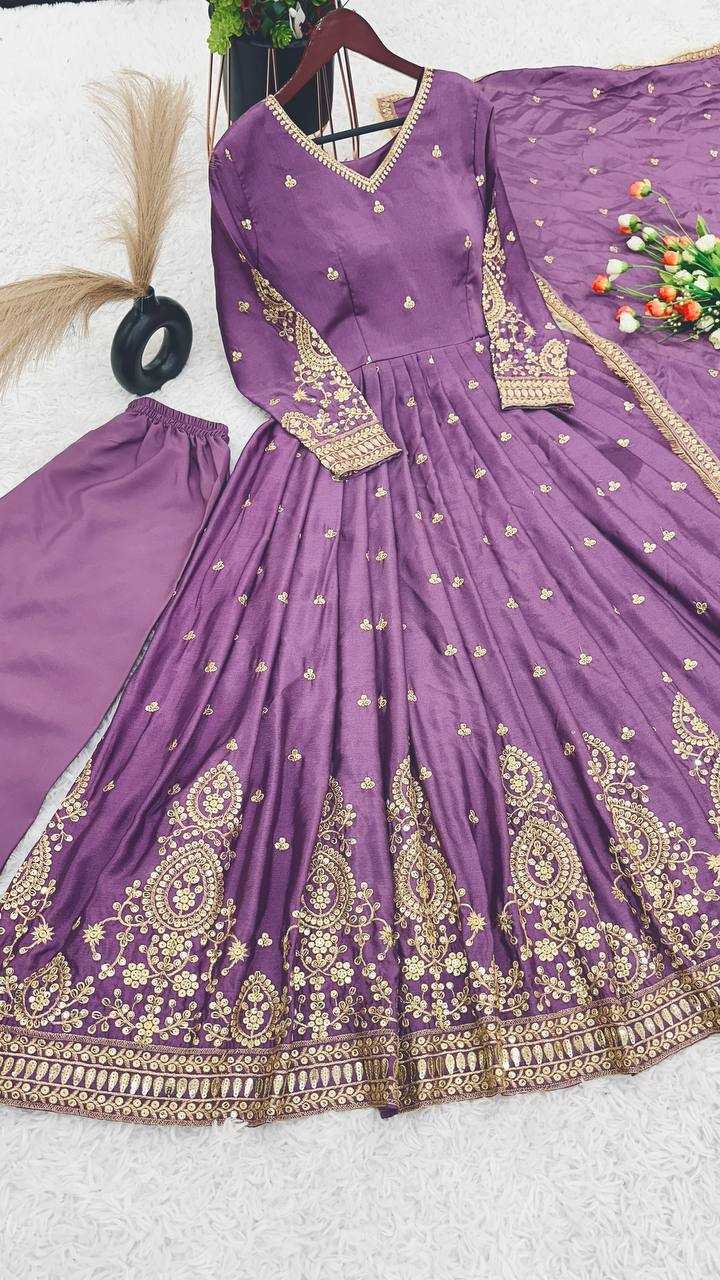 Chinon Silk Kesh121 1632 Gowns  Embroidery Anarkali Long Work Gowns