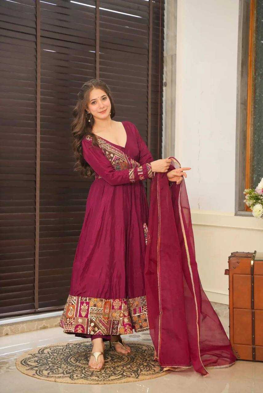 Chinon Silk Kesh121 1635 Gowns  Embroidered Anarkali Long Work Gowns