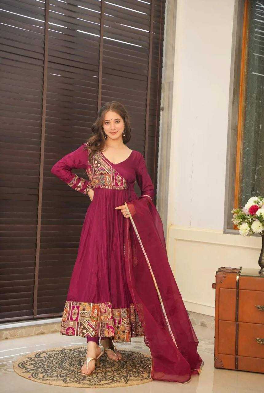 Chinon Silk Kesh121 1635 Gowns  Embroidered Anarkali Long Work Gowns