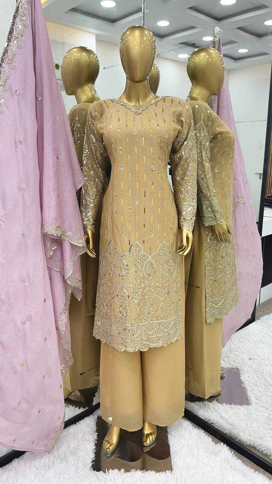 Chinon Silk Kesh121 1636 Suits & Dresses Islamic Clothing  Sharara Salwar Pakistani Embroidery Ladies Silk Zari Work Suits