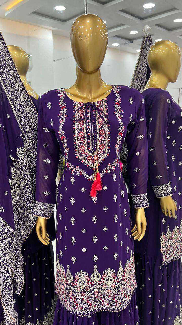 Chinon Silk Kesh121 1641 Suits & Dresses  Sharara Salwar Embroidery Ladies Silk Party Wear Wedding Diwali Collections Suits