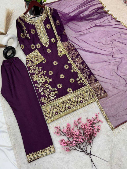 Chinon Silk Kesh122 463 Suits & Dresses Islamic Clothing  Ladies Pakistani Embroidery Ladies Silk Zari Work Suits