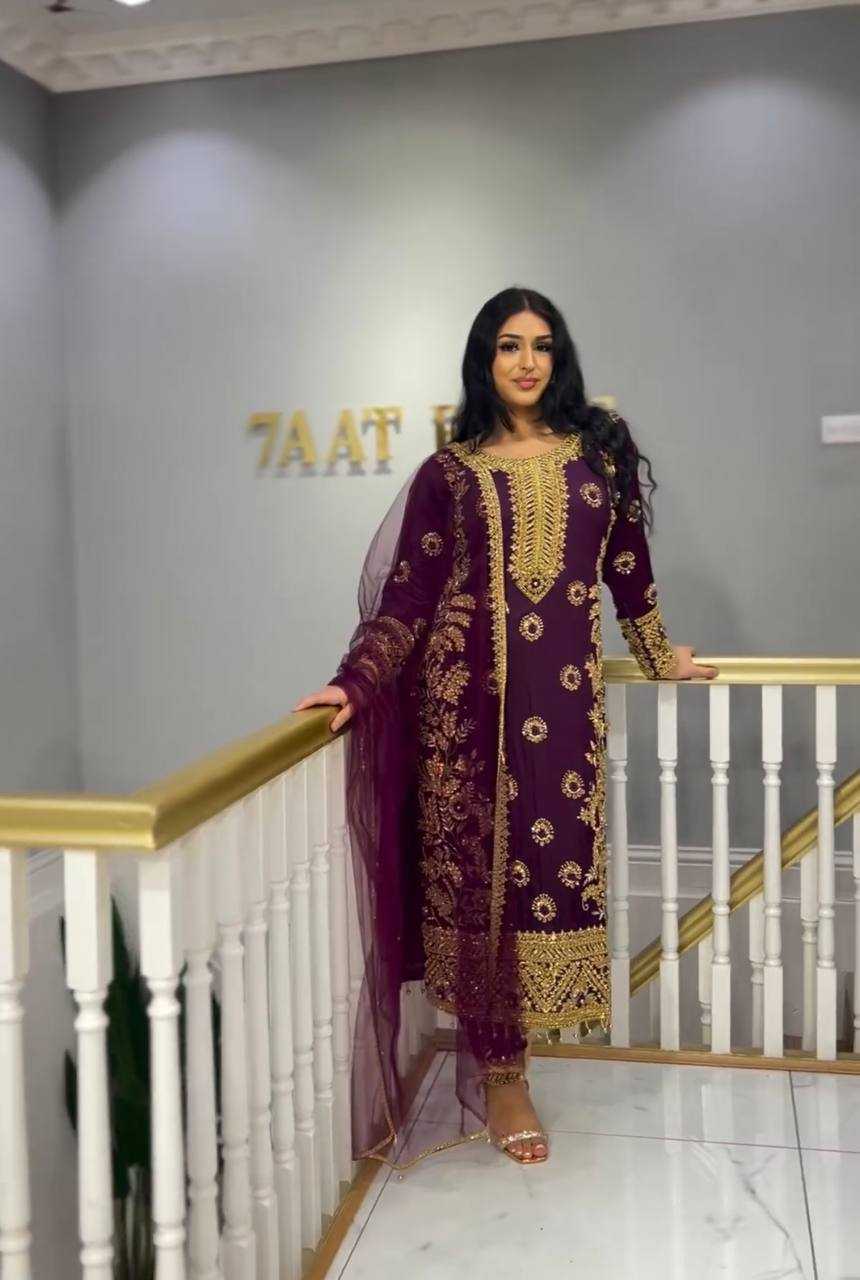 Chinon Silk Kesh122 463 Suits & Dresses Islamic Clothing  Ladies Pakistani Embroidery Ladies Silk Zari Work Suits