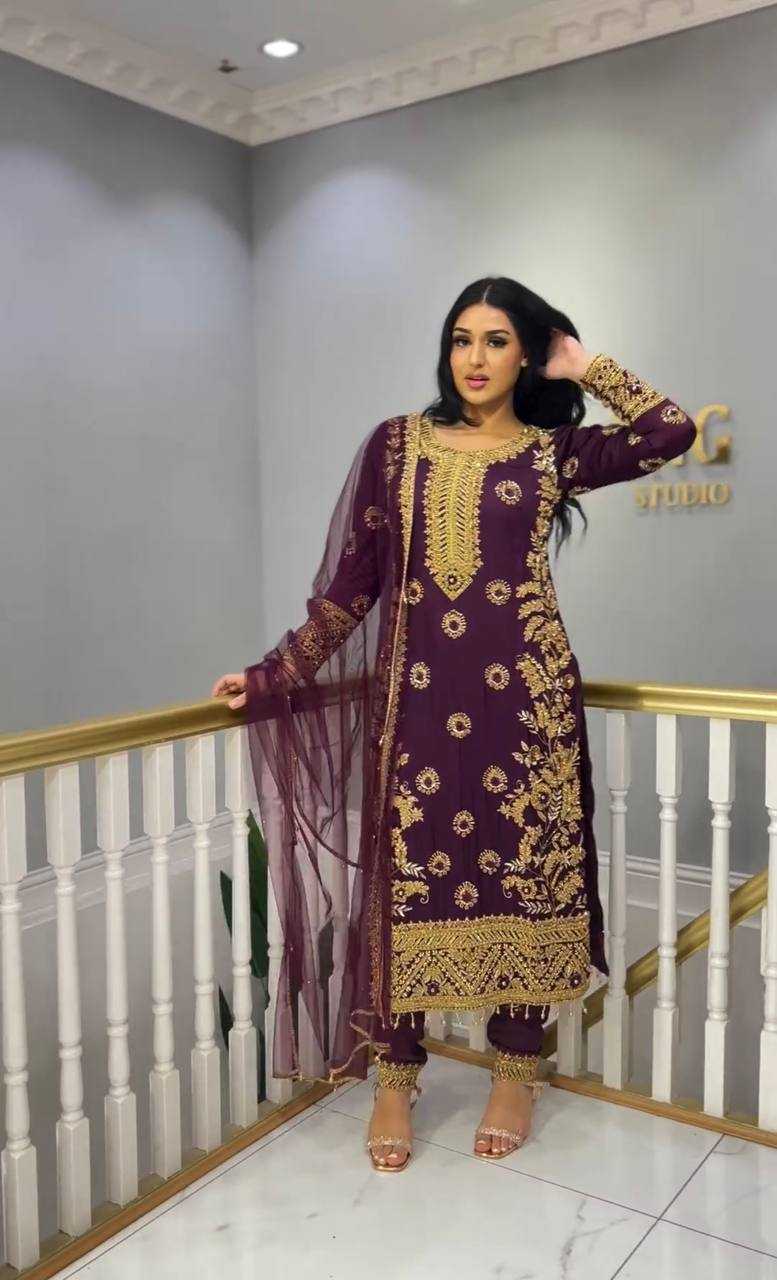 Chinon Silk Kesh122 463 Suits & Dresses Islamic Clothing  Ladies Pakistani Embroidery Ladies Silk Zari Work Suits