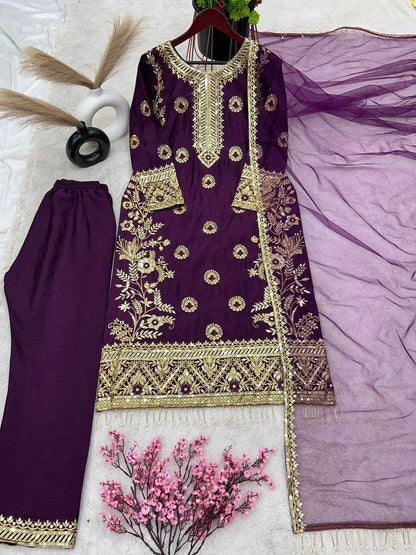 Chinon Silk Kesh122 463 Suits & Dresses Islamic Clothing  Ladies Pakistani Embroidery Ladies Silk Zari Work Suits