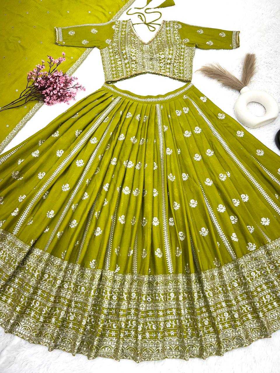 Chinon Silk Kesh122 465 Lehengas  Traditional Silk Embroidered Lehengas