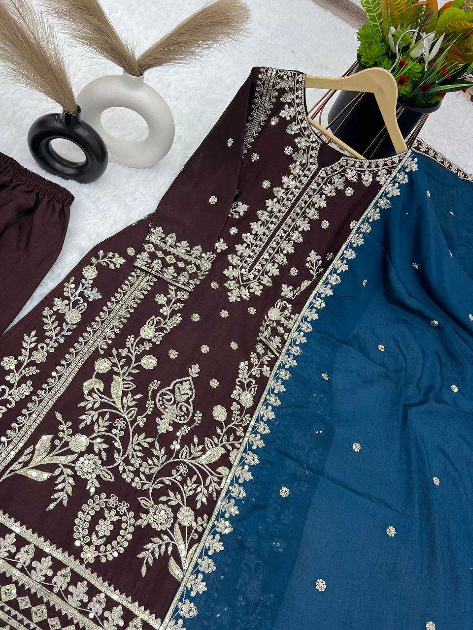 Chinon Silk Kesh122 466 Suits & Dresses Islamic Clothing  Pakistani Embroidery Ladies Silk Wedding Suits