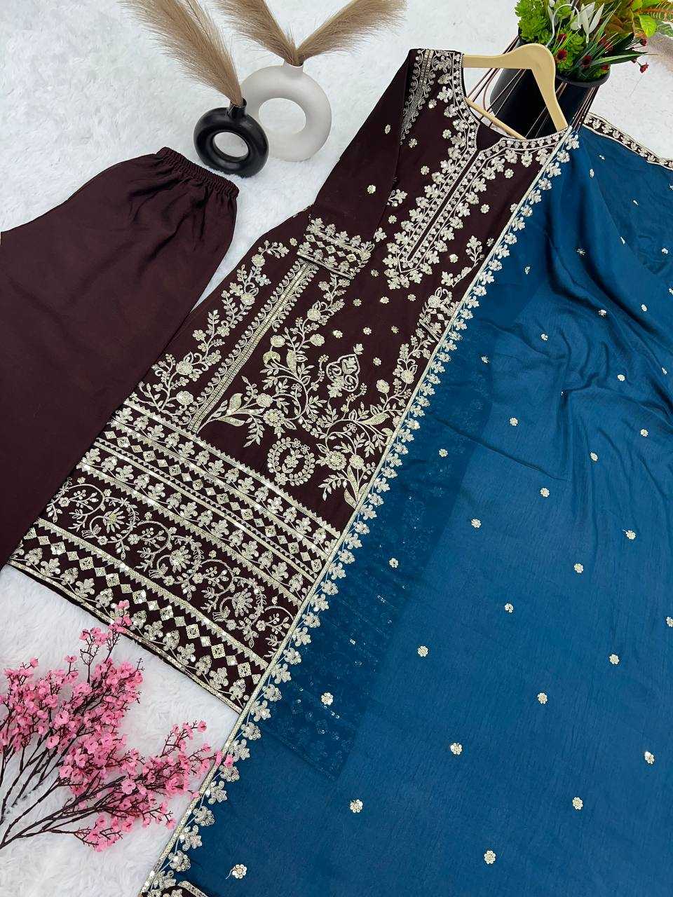 Chinon Silk Kesh122 466 Suits & Dresses Islamic Clothing  Pakistani Embroidery Ladies Silk Wedding Suits