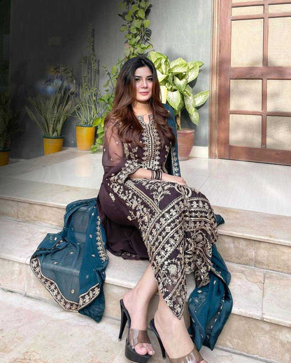 Chinon Silk Kesh122 466 Suits & Dresses Islamic Clothing  Pakistani Embroidery Ladies Silk Wedding Suits