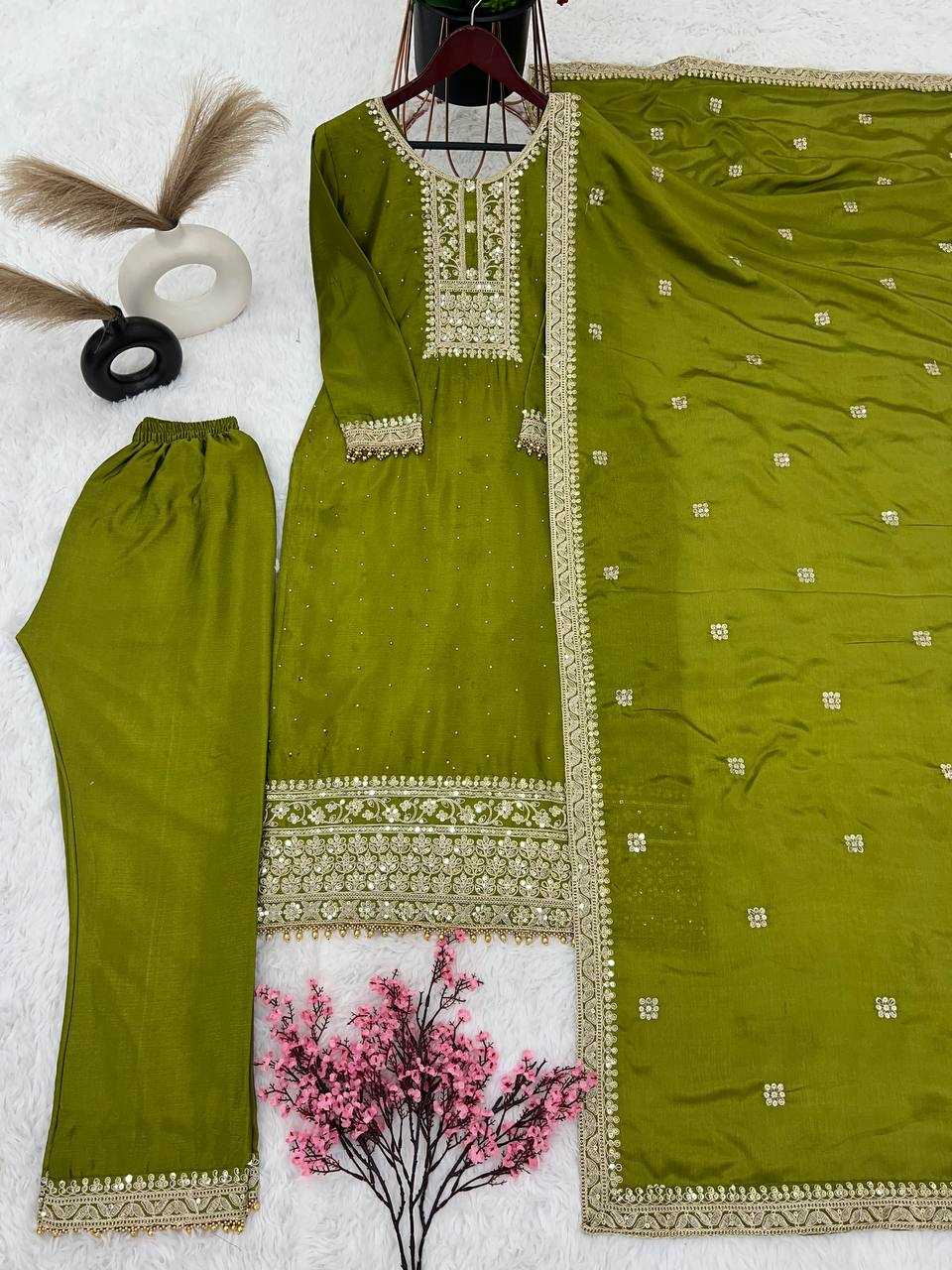 Chinon Silk Kesh122 467 Suits & Dresses  Ladies Embroidery Palazzo Ladies Silk Suits