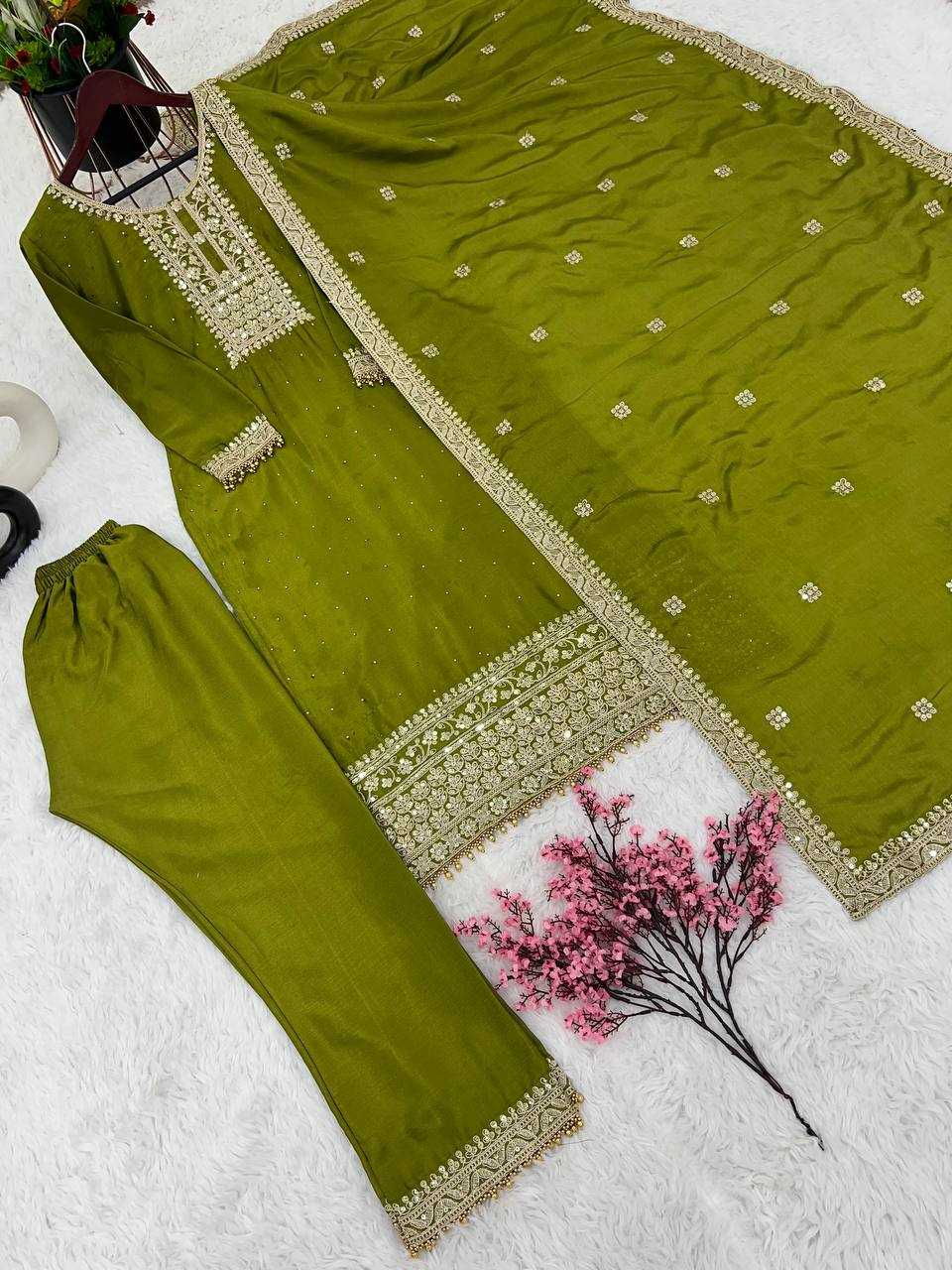 Chinon Silk Kesh122 467 Suits & Dresses  Ladies Embroidery Palazzo Ladies Silk Suits