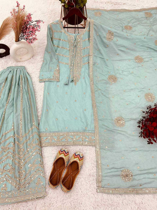 Chinon Silk Kesh122 476 Suits & Dresses Islamic Clothing  Sharara Salwar Pakistani Embroidery Ladies Silk Suits