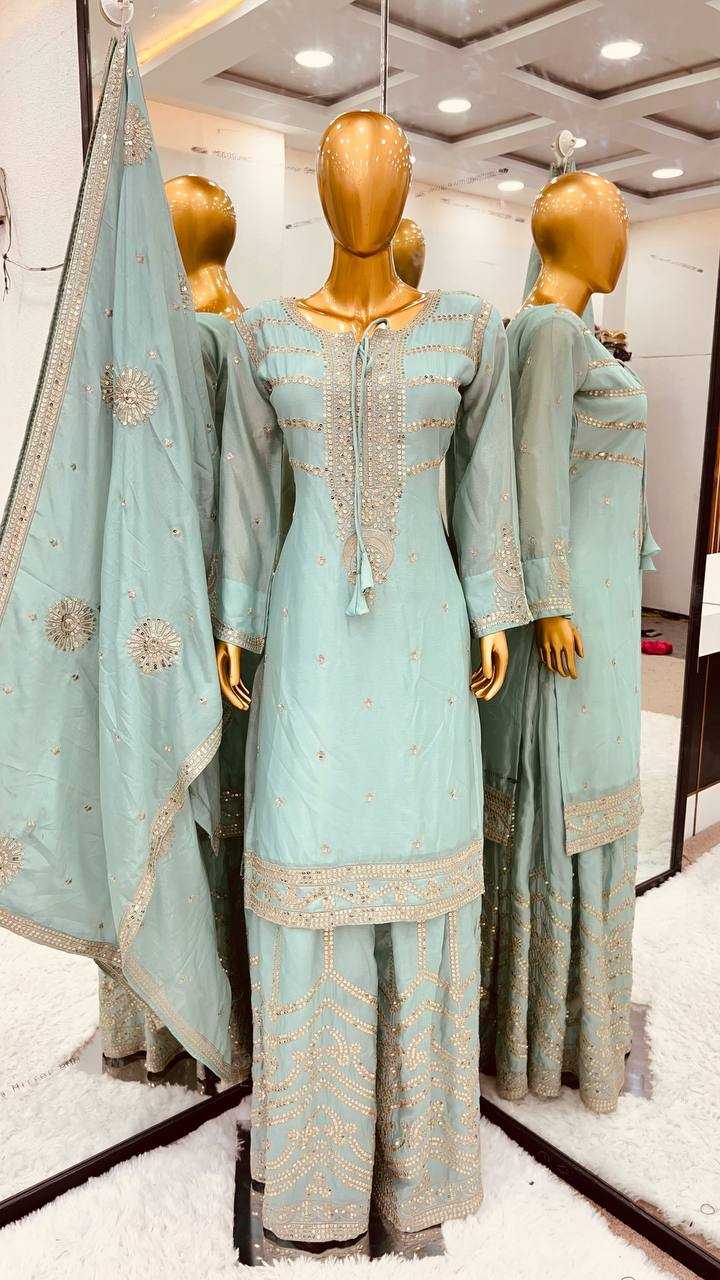 Chinon Silk Kesh122 476 Suits & Dresses Islamic Clothing  Sharara Salwar Pakistani Embroidery Ladies Silk Suits