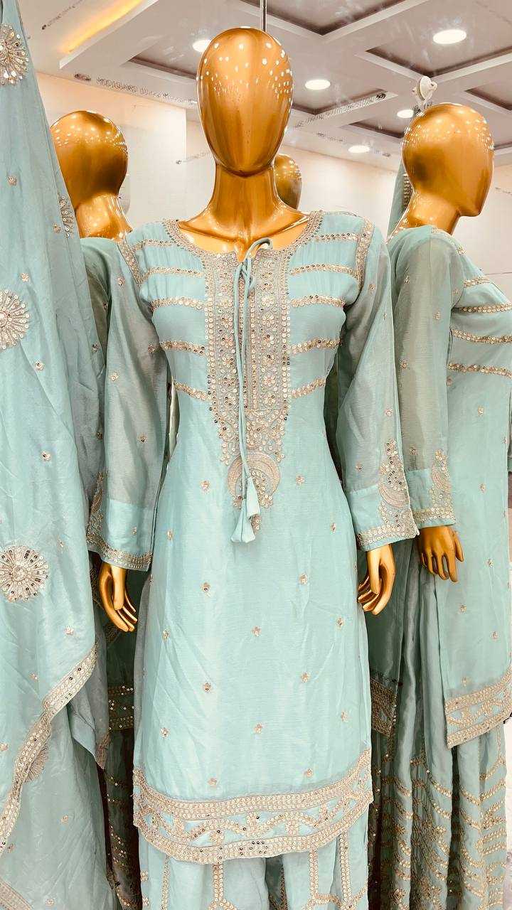 Chinon Silk Kesh122 476 Suits & Dresses Islamic Clothing  Sharara Salwar Pakistani Embroidery Ladies Silk Suits