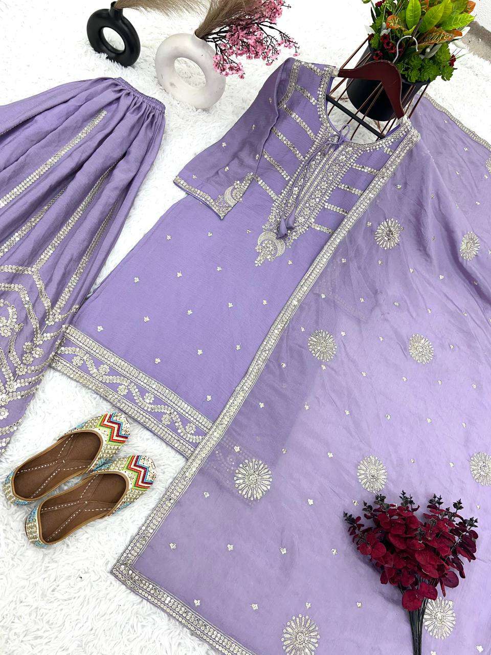 Chinon Silk Kesh122 476 Suits & Dresses Islamic Clothing  Sharara Salwar Pakistani Embroidery Ladies Silk Suits