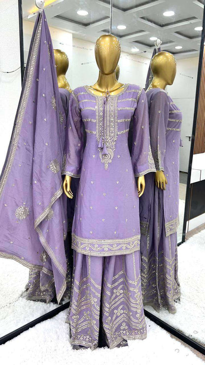 Chinon Silk Kesh122 476 Suits & Dresses Islamic Clothing  Sharara Salwar Pakistani Embroidery Ladies Silk Suits