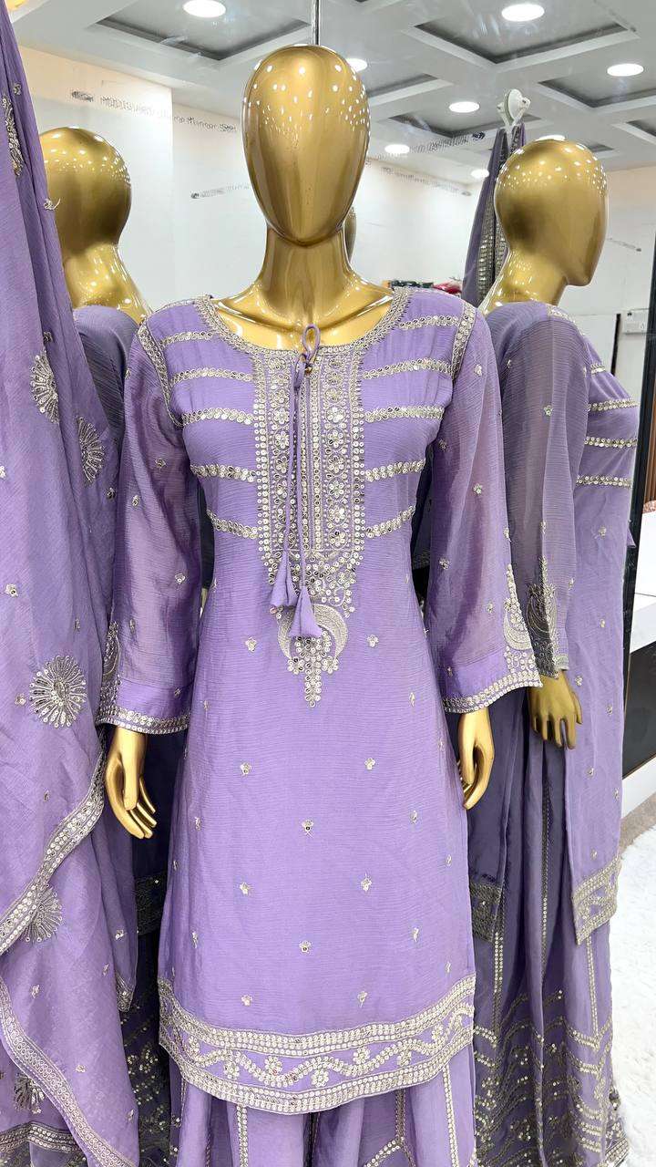 Chinon Silk Kesh122 476 Suits & Dresses Islamic Clothing  Sharara Salwar Pakistani Embroidery Ladies Silk Suits