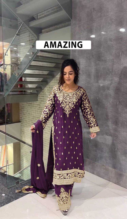 Chinon Silk Kesh122 477 Suits & Dresses Islamic Clothing  Pakistani Embroidery Ladies Silk Ladies Party Wear Suits