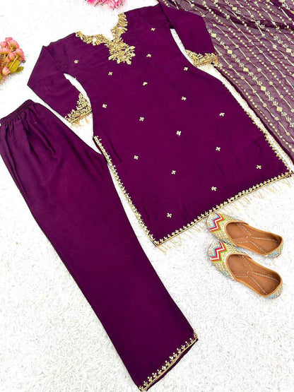 Chinon Silk Kesh122 487 Suits & Dresses  Ladies Embroidery Ladies Silk Suits