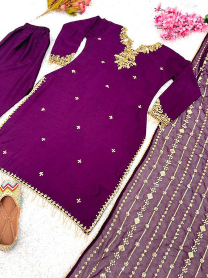 Chinon Silk Kesh122 487 Suits & Dresses  Ladies Embroidery Ladies Silk Suits