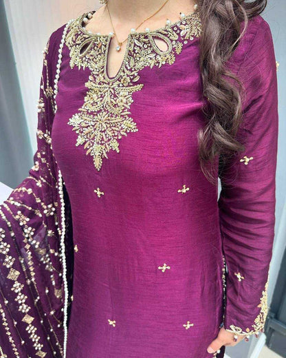 Chinon Silk Kesh122 487 Suits & Dresses  Ladies Embroidery Ladies Silk Suits