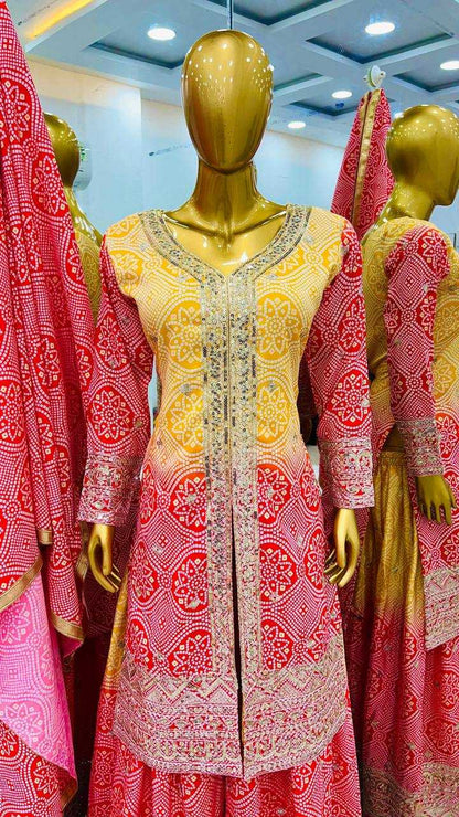 Chinon Silk Kesh122 493 Suits & Dresses  Sharara Salwar Printed Embroidery Ladies Silk Suits