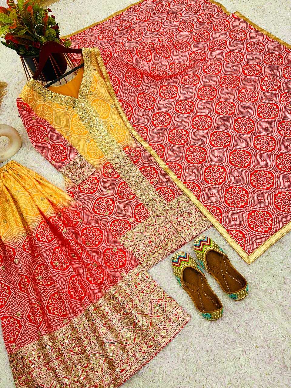 Chinon Silk Kesh122 493 Suits & Dresses  Sharara Salwar Printed Embroidery Ladies Silk Suits