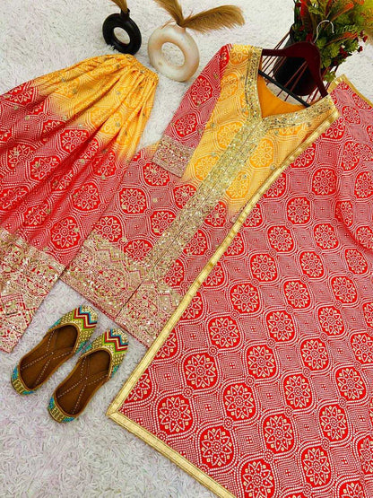 Chinon Silk Kesh122 493 Suits & Dresses  Sharara Salwar Printed Embroidery Ladies Silk Suits