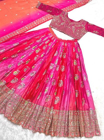 Chinon Silk Kesh122 496  Silk Printed Embroidered Lehengas