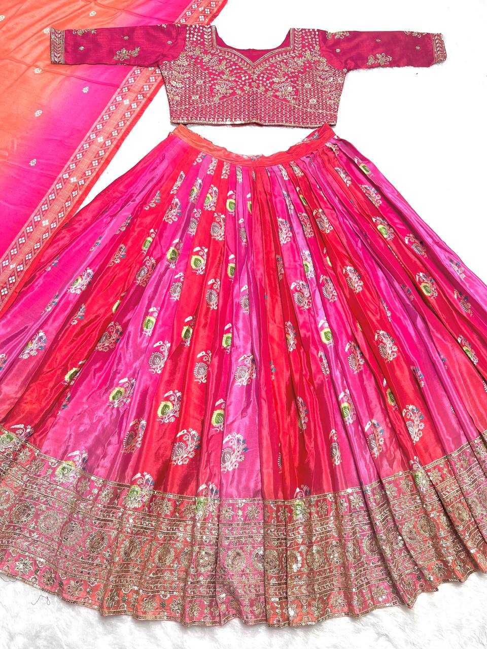 Chinon Silk Kesh122 496  Silk Printed Embroidered Lehengas