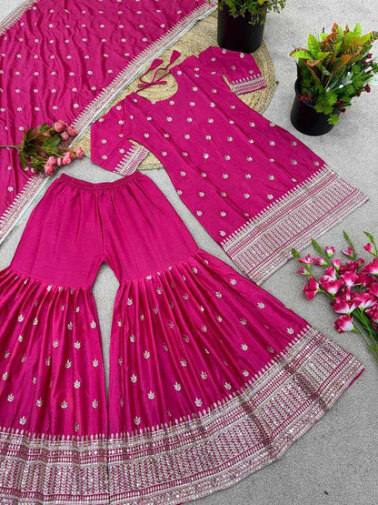 Chinon Silk Kesh123 5143 Suits & Dresses  Sharara Salwar Ladies Embroidery Ladies Silk Suits