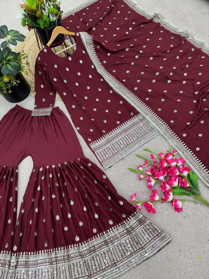 Chinon Silk Kesh123 5143 Suits & Dresses  Sharara Salwar Ladies Embroidery Ladies Silk Suits