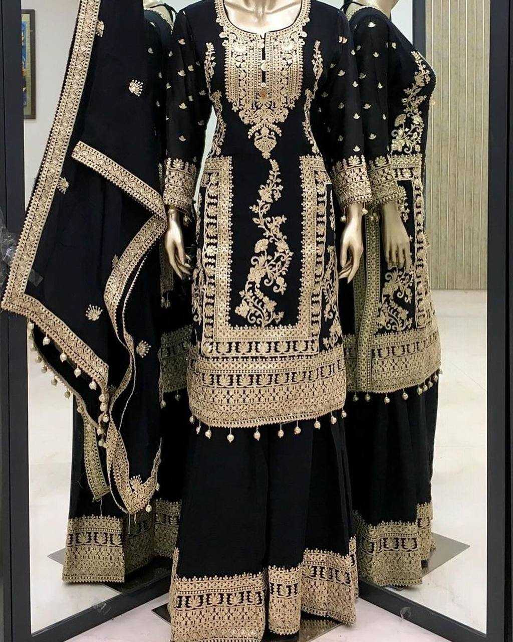 Chinon Silk Kesh123 5146 Suits & Dresses Islamic Clothing  Pakistani Embroidery Palazzo Ladies Silk Suits