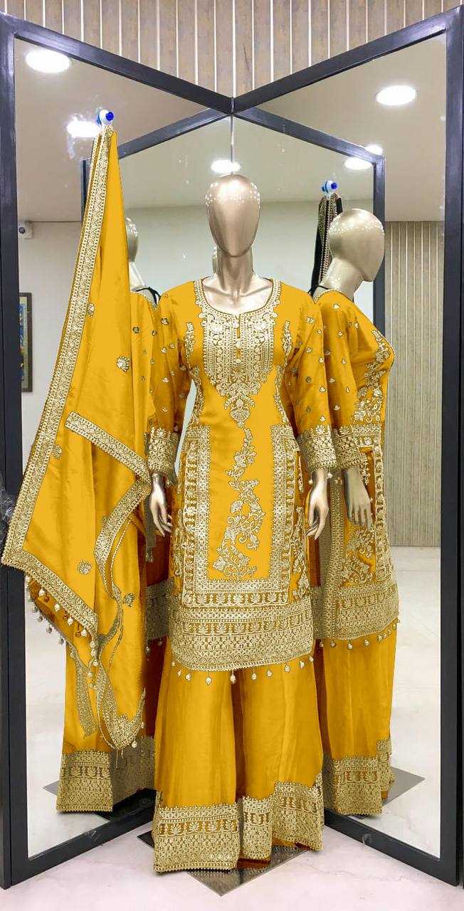 Chinon Silk Kesh123 5146 Suits & Dresses Islamic Clothing  Pakistani Embroidery Palazzo Ladies Silk Suits