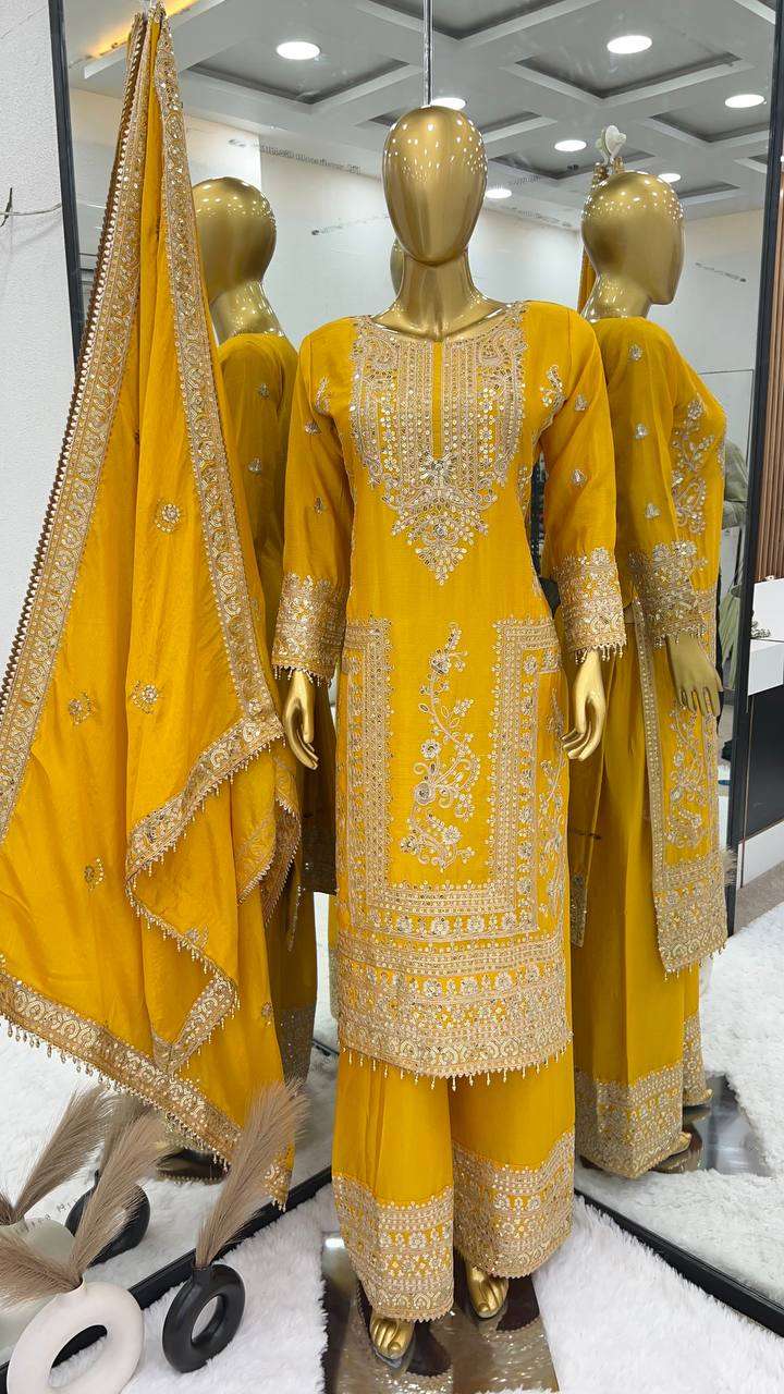 Chinon Silk Kesh123 5146 Suits & Dresses Islamic Clothing  Pakistani Embroidery Palazzo Ladies Silk Suits