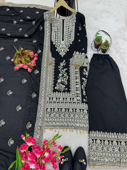 Chinon Silk Kesh123 5146 Suits & Dresses Islamic Clothing  Pakistani Embroidery Palazzo Ladies Silk Suits