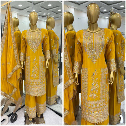 Chinon Silk Kesh123 5146 Suits & Dresses Islamic Clothing  Pakistani Embroidery Palazzo Ladies Silk Suits