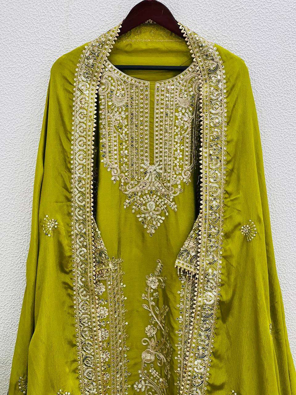 Chinon Silk Kesh123 5146 Suits & Dresses Islamic Clothing  Pakistani Embroidery Palazzo Ladies Silk Suits