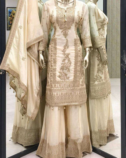 Chinon Silk Kesh123 5146 Suits & Dresses Islamic Clothing  Pakistani Embroidery Palazzo Ladies Silk Suits