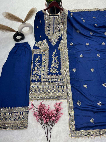 Chinon Silk Kesh123 5146 Suits & Dresses Islamic Clothing  Pakistani Embroidery Palazzo Ladies Silk Suits