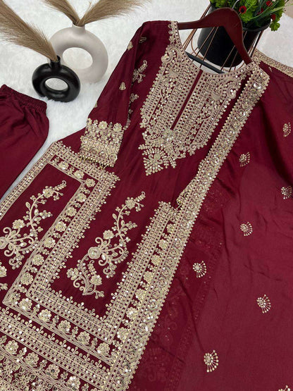 Chinon Silk Kesh123 5146 Suits & Dresses Islamic Clothing  Pakistani Embroidery Palazzo Ladies Silk Suits