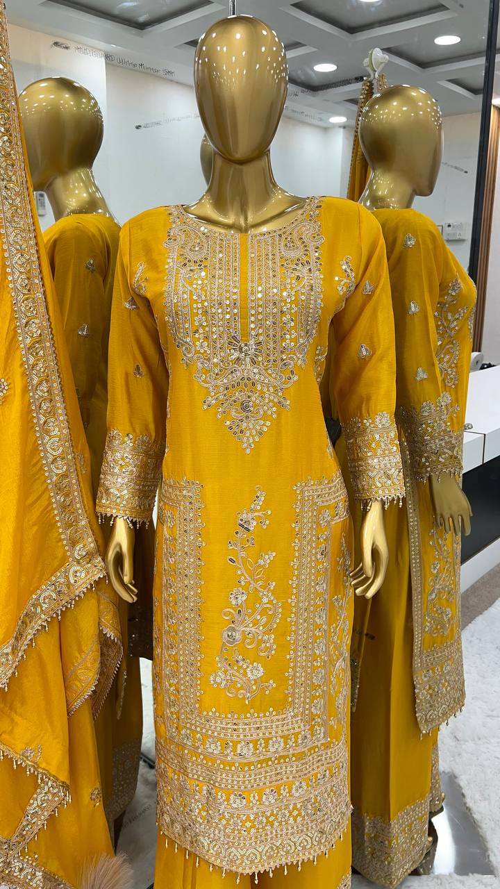 Chinon Silk Kesh123 5146 Suits & Dresses Islamic Clothing  Pakistani Embroidery Palazzo Ladies Silk Suits