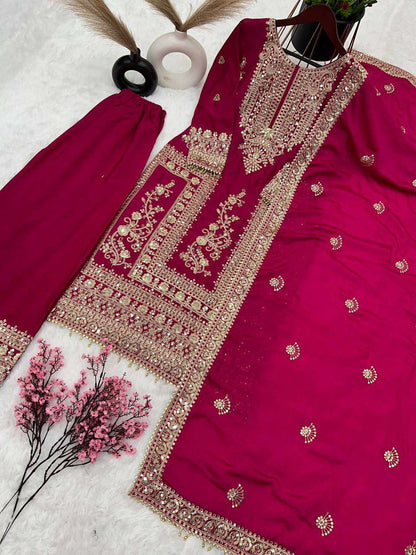 Chinon Silk Kesh123 5146 Suits & Dresses Islamic Clothing  Pakistani Embroidery Palazzo Ladies Silk Suits