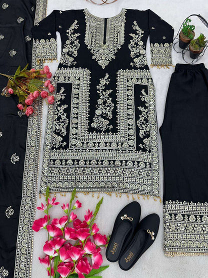 Chinon Silk Kesh123 5146 Suits & Dresses Islamic Clothing  Pakistani Embroidery Palazzo Ladies Silk Suits