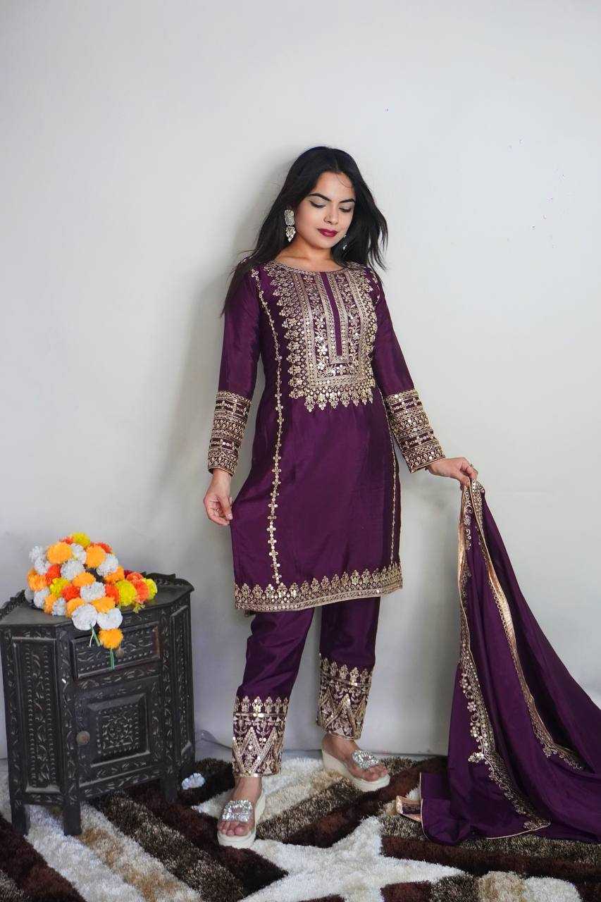 Chinon Silk Kesh123 5151 Suits & Dresses Islamic Clothing  Pakistani Embroidery Party Wear Ladies Silk Suits