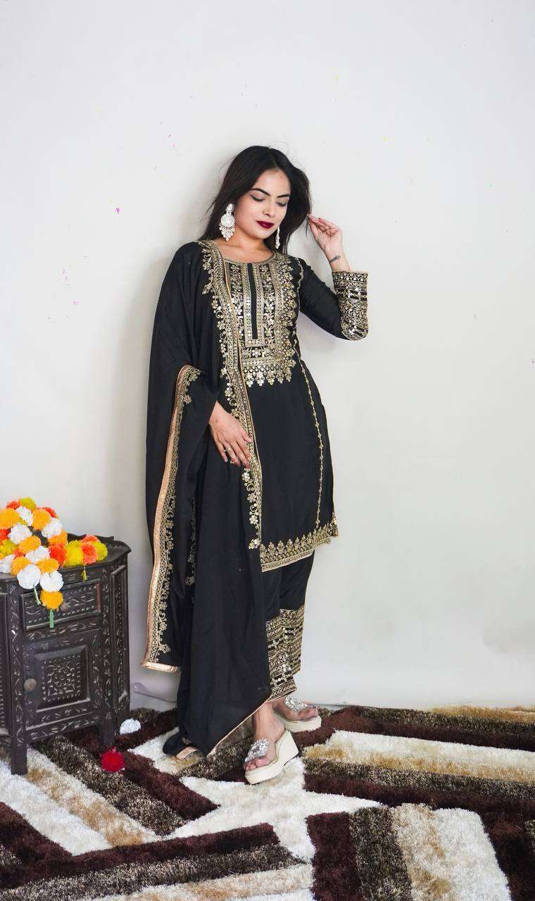 Chinon Silk Kesh123 5151 Suits & Dresses Islamic Clothing  Pakistani Embroidery Party Wear Ladies Silk Suits