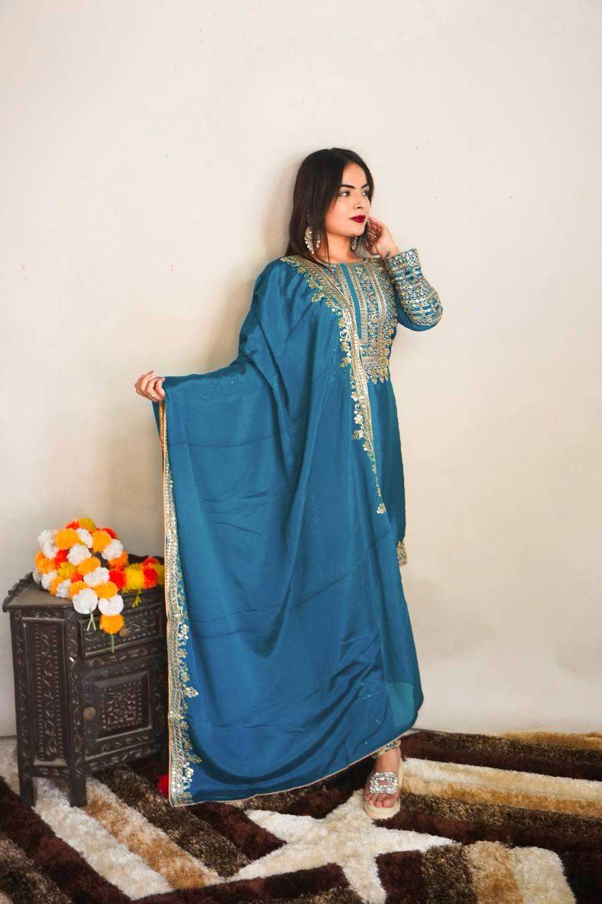 Chinon Silk Kesh123 5151 Suits & Dresses Islamic Clothing  Pakistani Embroidery Party Wear Ladies Silk Suits