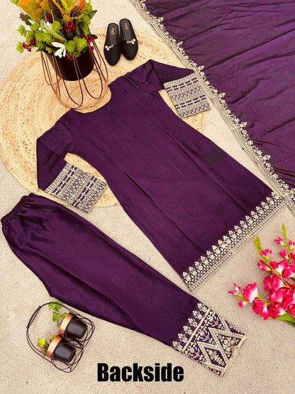 Chinon Silk Kesh123 5151 Suits & Dresses Islamic Clothing  Pakistani Embroidery Party Wear Ladies Silk Suits