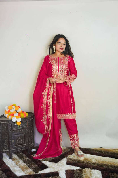 Chinon Silk Kesh123 5151 Suits & Dresses Islamic Clothing  Pakistani Embroidery Party Wear Ladies Silk Suits